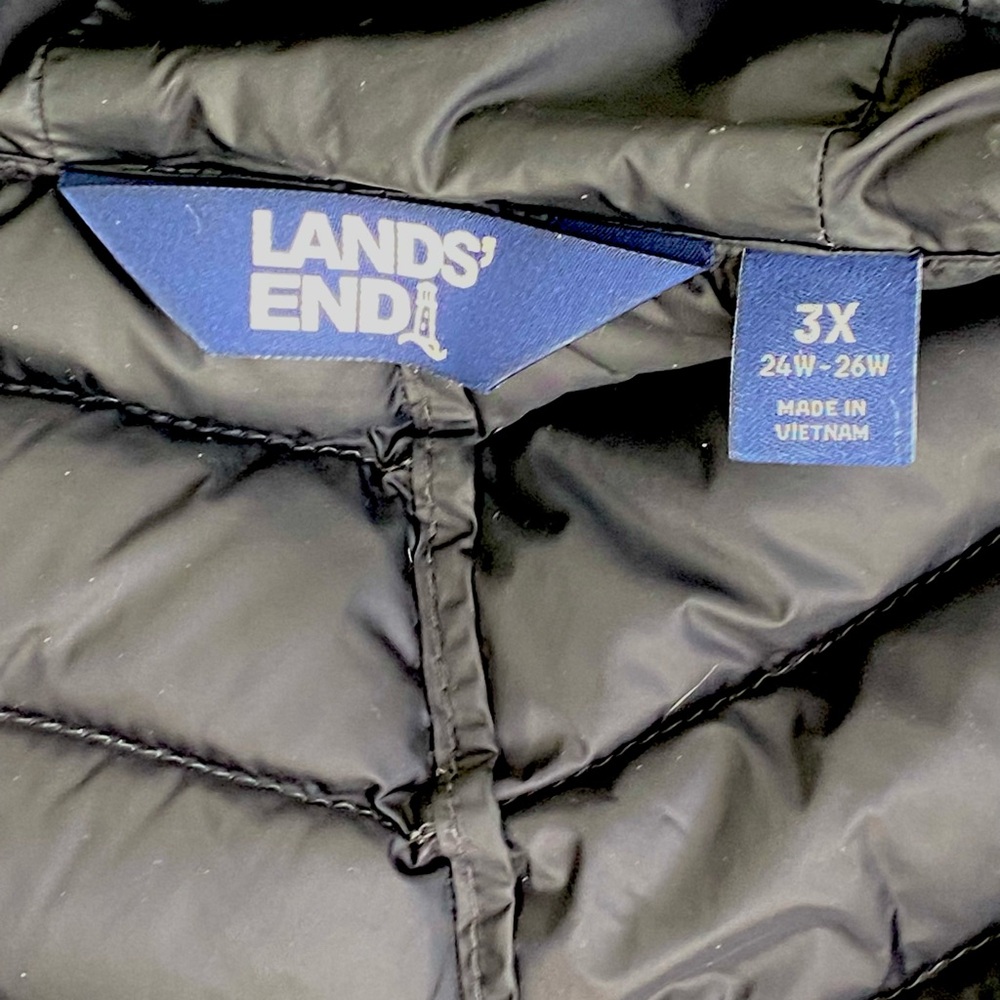 Lands End Wanderweight Down Puffer Jacket Womens 3X Black Hooded Packable - Picture 7 of 16